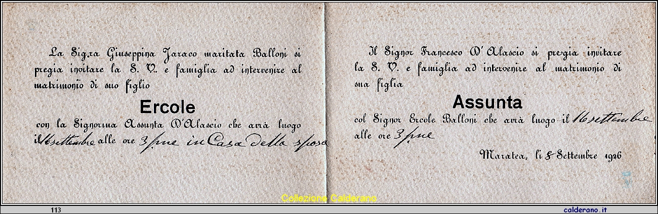 Invito per le nozze di Ercole Balloni ed Assunta D'Alascio 1926.jpeg