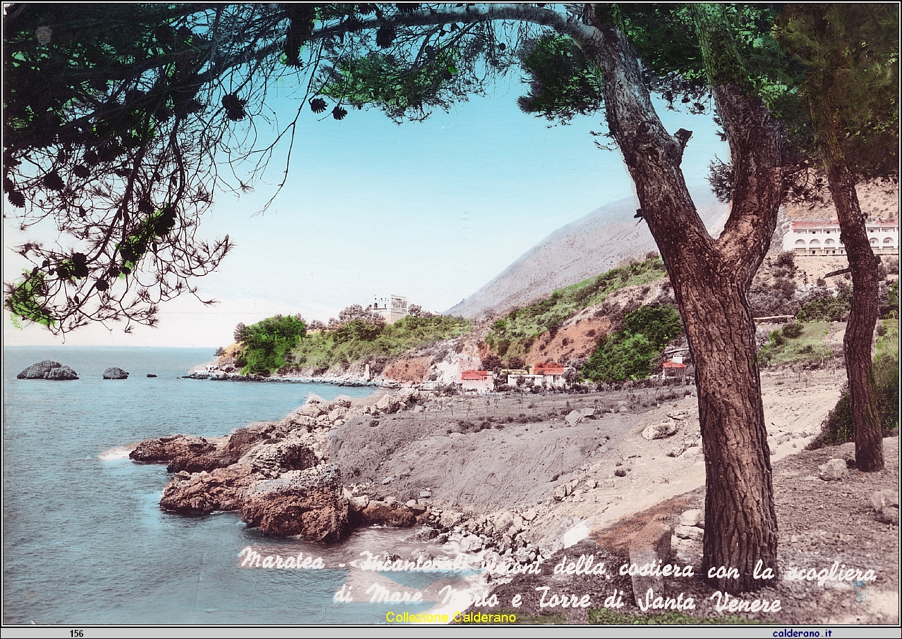 Cartolina - Incantevoli visioni della costiera con la scogliera di Mare Morto e Torre di Santa Venere - Edizione Ditta F & U Scoppetta.jpeg