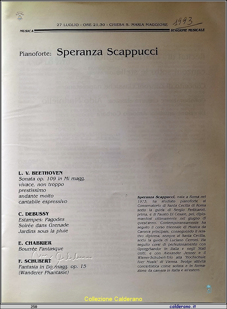 Programma musicale di Speranza Scappucci del 27 luglio 1997 - Chiesa S.M. Maggiore.JPG